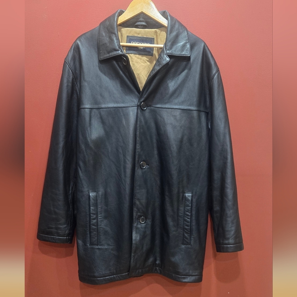Black Leather Overcoat By Dockers